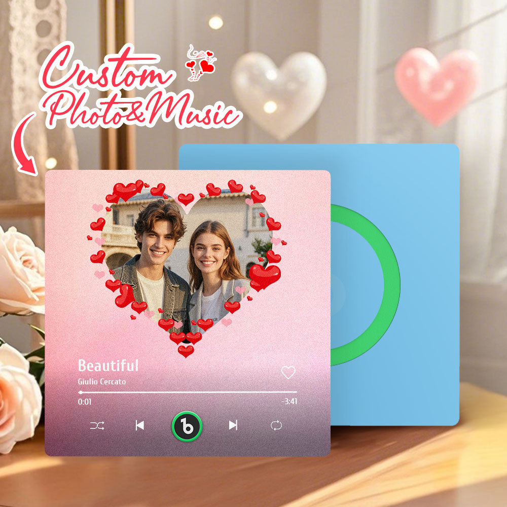 FridgeBeats Frameless 4.0 Personalized Heart Style Photo Music Fridge Magnet Valentines Gift For Wife