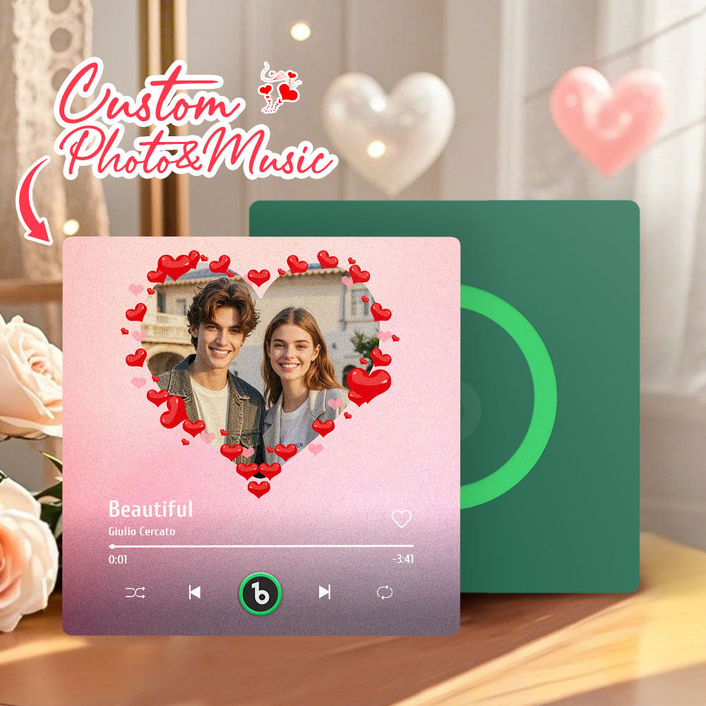 FridgeBeats Frameless 4.0 Personalized Heart Style Photo Music Fridge Magnet Valentines Gift For Wife