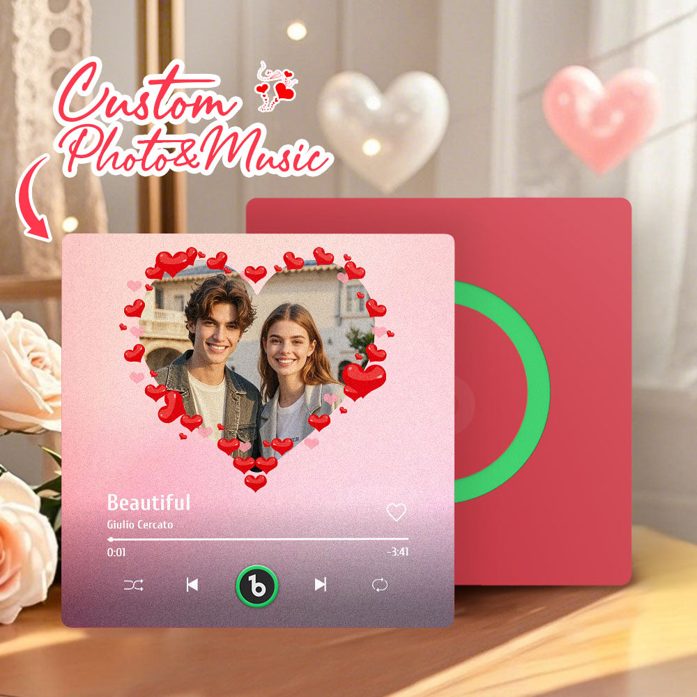 FridgeBeats Frameless 4.0 Personalized Heart Style Photo Music Fridge Magnet Valentines Gift For Wife