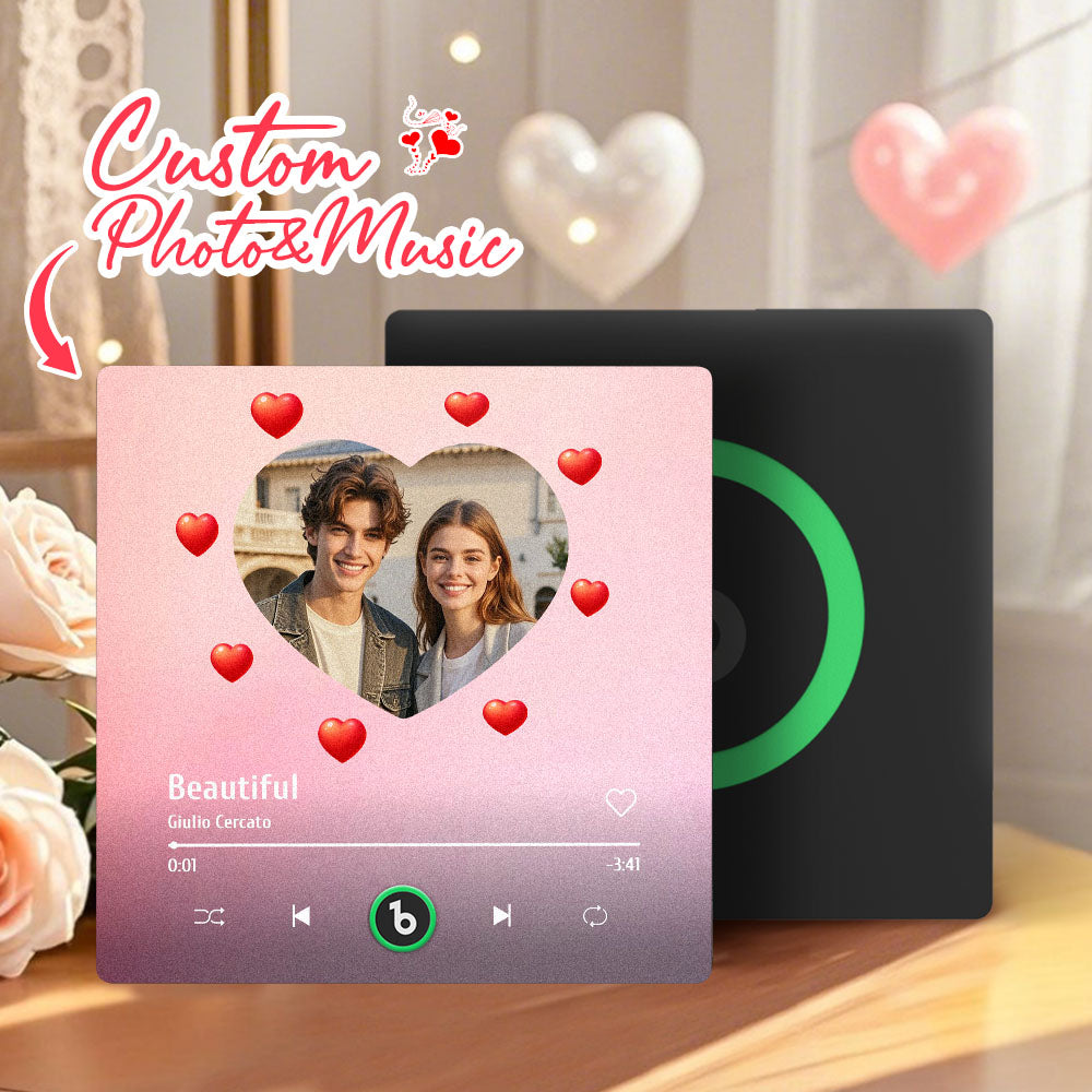 Personalized FridgeBeats Frameless 4.0 Music Fridge Magnet Heart Style Valentines Gift With Musica and Photo
