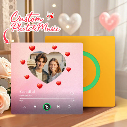 Personalized FridgeBeats Frameless 4.0 Music Fridge Magnet Heart Style Valentines Gift With Musica and Photo