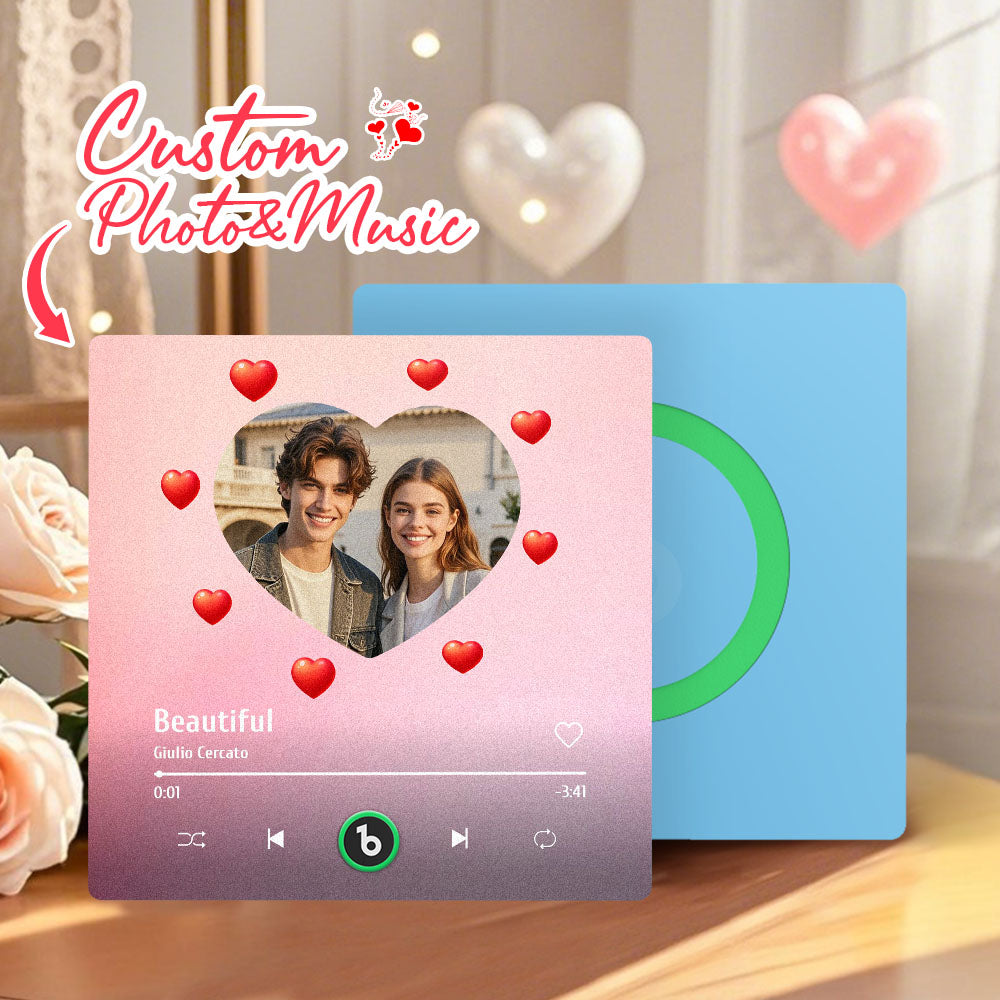 Personalized FridgeBeats Frameless 4.0 Music Fridge Magnet Heart Style Valentines Gift With Musica and Photo