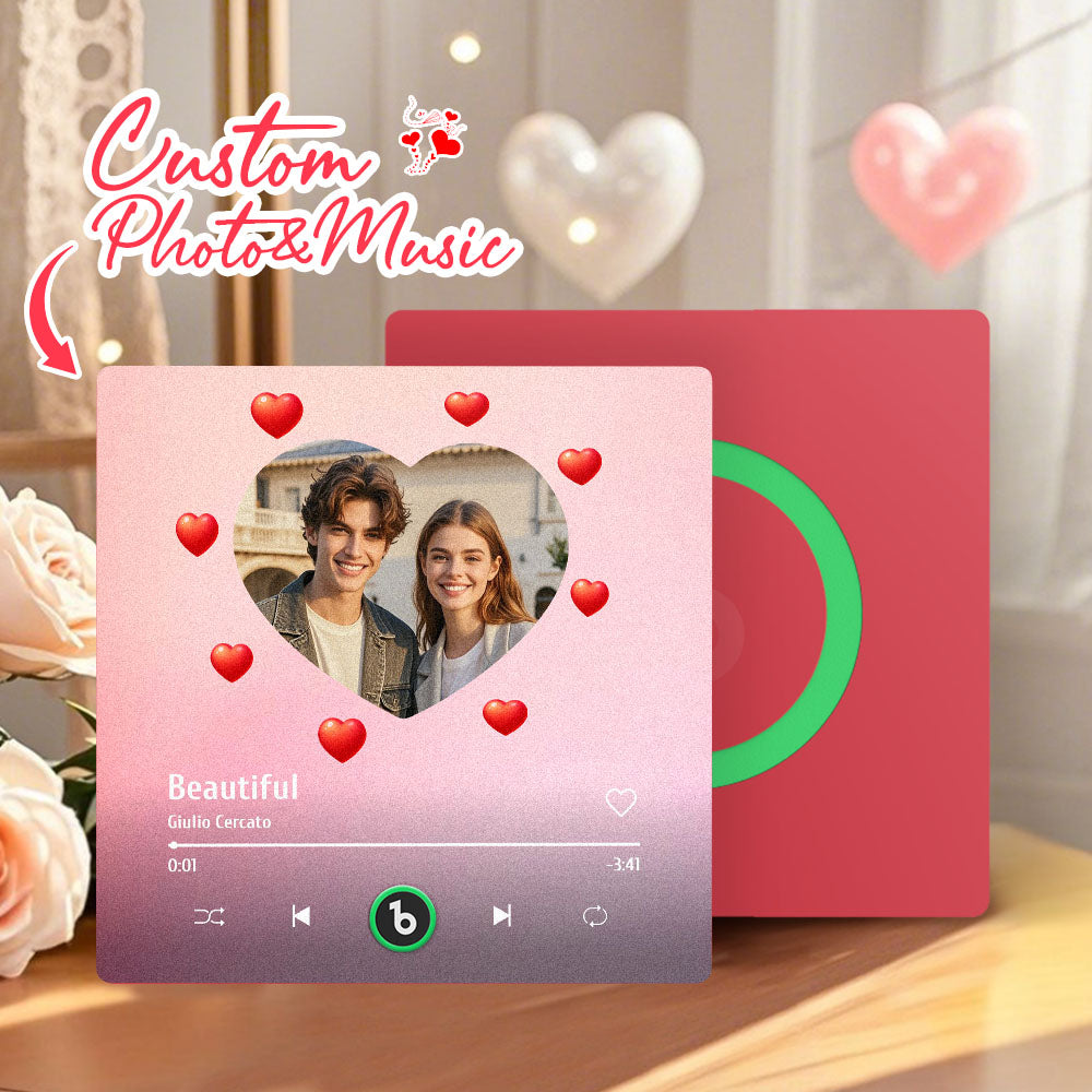 Personalized FridgeBeats Frameless 4.0 Music Fridge Magnet Heart Style Valentines Gift With Musica and Photo