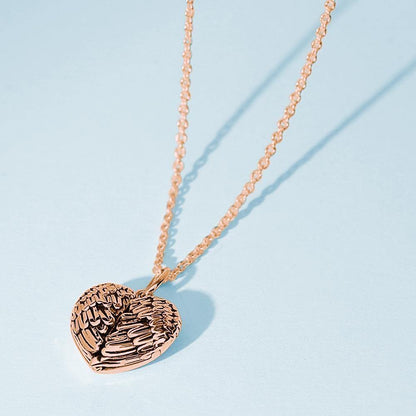 Cutsom Angel Wings Heart Locket Necklace with Engraving for Girlfriend/Wife