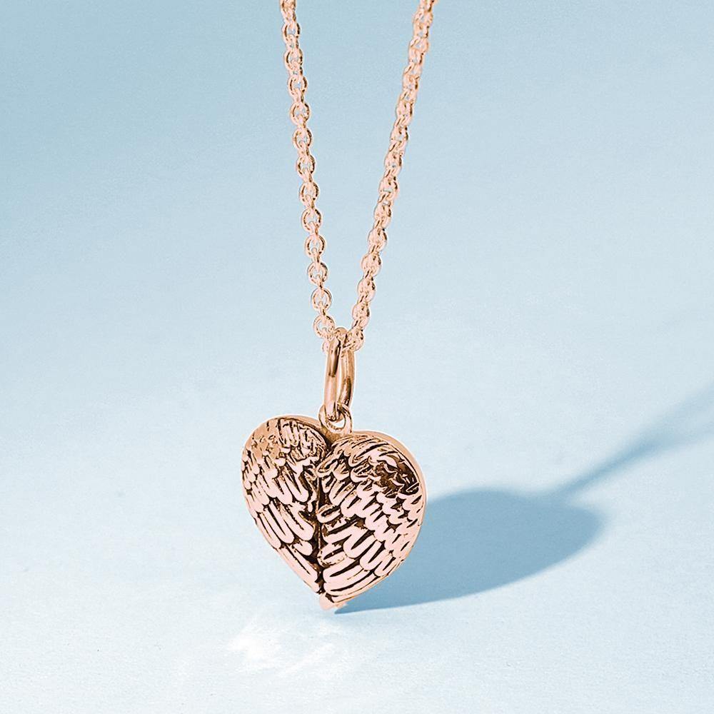 Cutsom Angel Wings Heart Locket Necklace with Engraving for Girlfriend/Wife