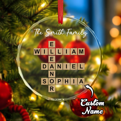 Personalized Name Wordoku Glass Ornament – Custom English Letter Sudoku Christmas Tree Decoration