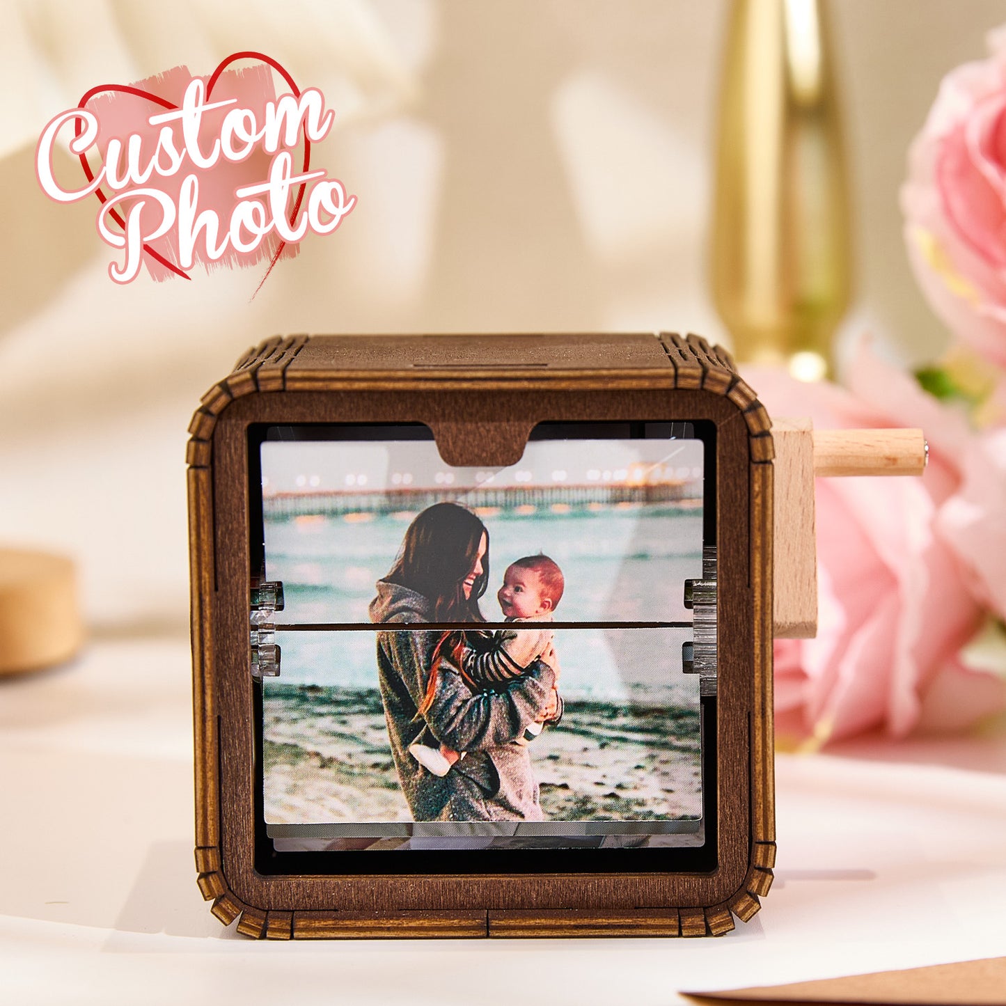 Custom 16 Photos Music Flipbook Frame Animation Machine Mechanical Hand cranked Photo Album with Light Unique Mother's Day Gifts