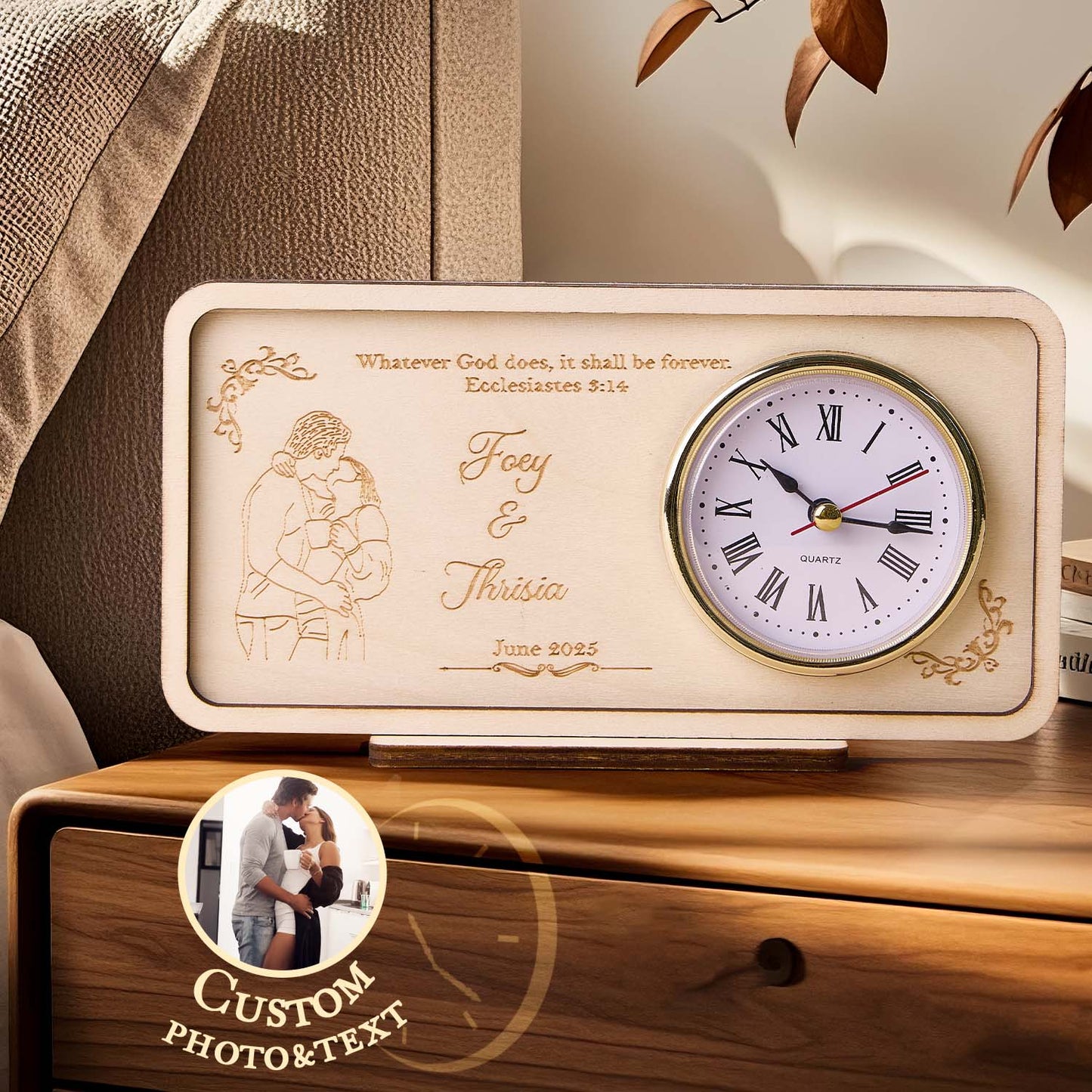 Personalized Wooden Clock Can Custom Photo And Text  Anniversary Gifts