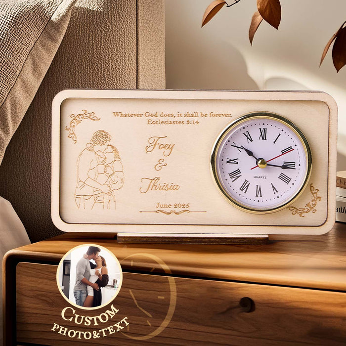 Personalized Wooden Clock Can Custom Photo And Text  Anniversary Gifts