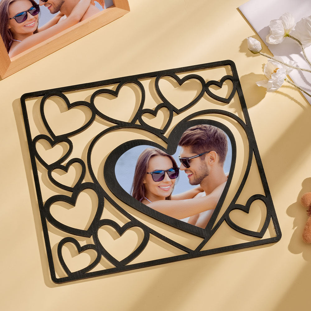 Custom Heart shaped Photo Frame Wood Acrylic Photo Decor Anniversary Gift for Lover