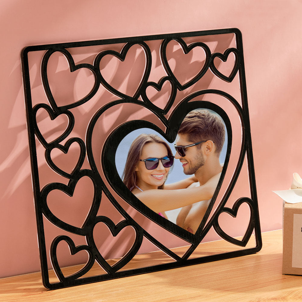 Custom Heart shaped Photo Frame Wood Acrylic Photo Decor Anniversary Gift for Lover