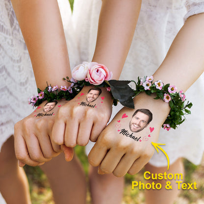 Personalized Waterproof Temporary Face Photo Tattoo Stickers with Name Set of 15 Bachelorette Party,  Birthday Or Wedding Favors