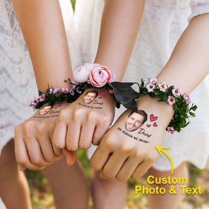 Personalized Waterproof Temporary Face Photo Tattoo Stickers with Name Set of 15 Bachelorette Party,  Birthday Or Wedding Favors