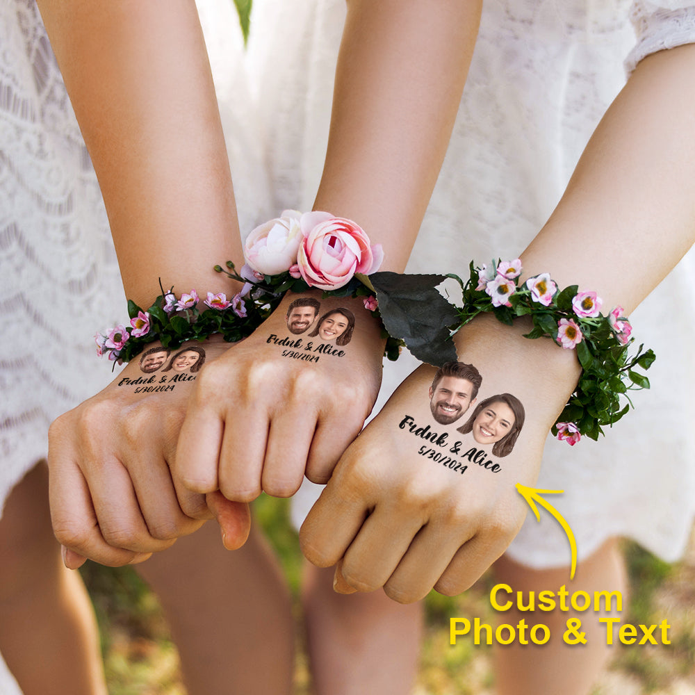 Personalized Waterproof Temporary Face Photo Tattoo Stickers with Name Set of 15 Bachelorette Party,  Birthday Or Wedding Favors