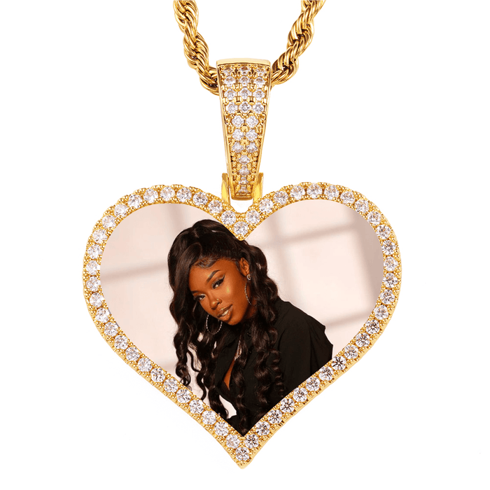 Custom Iced Out Photo Pendant - Hip Hop Heart Medallion Necklace