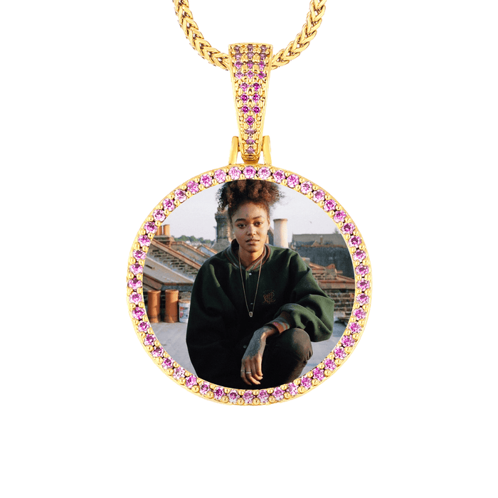 Custom Photo Hip-hop Pendant with Purple Iced Frame – Gen Z Streetwear Chain