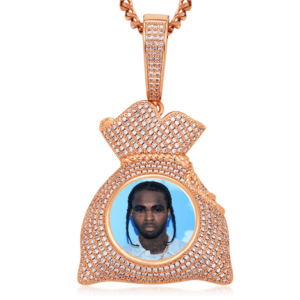 Custom Photo Money Bag Pendant - Iced Out Hip Hop Necklace