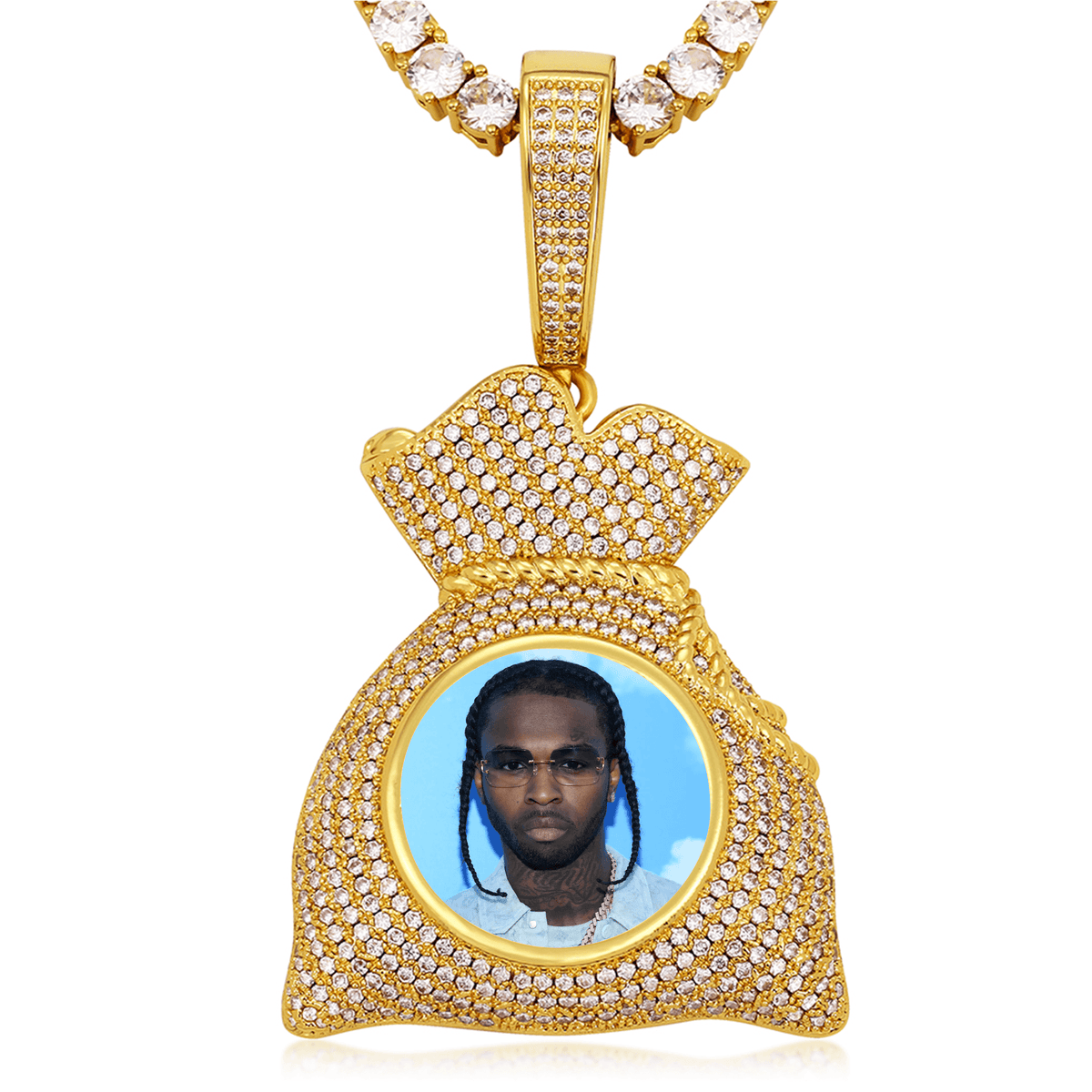 Custom Photo Money Bag Pendant - Iced Out Hip Hop Necklace