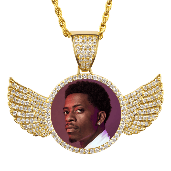 Custom Photo Necklace with Wings – Iced Out Streetwear Pendant