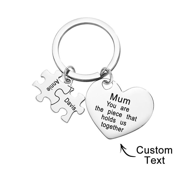 Engraved Puzzle Heart Shaped Keychain Personalized Key Ring For Mother's Day Gift