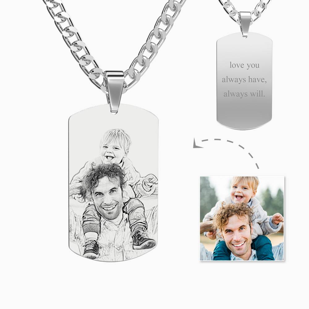 Personalised Photo Necklace Men's Jewelry With Engraving Text Stainless Steel Tag Photo Pendant Father's Day GIft For Dad