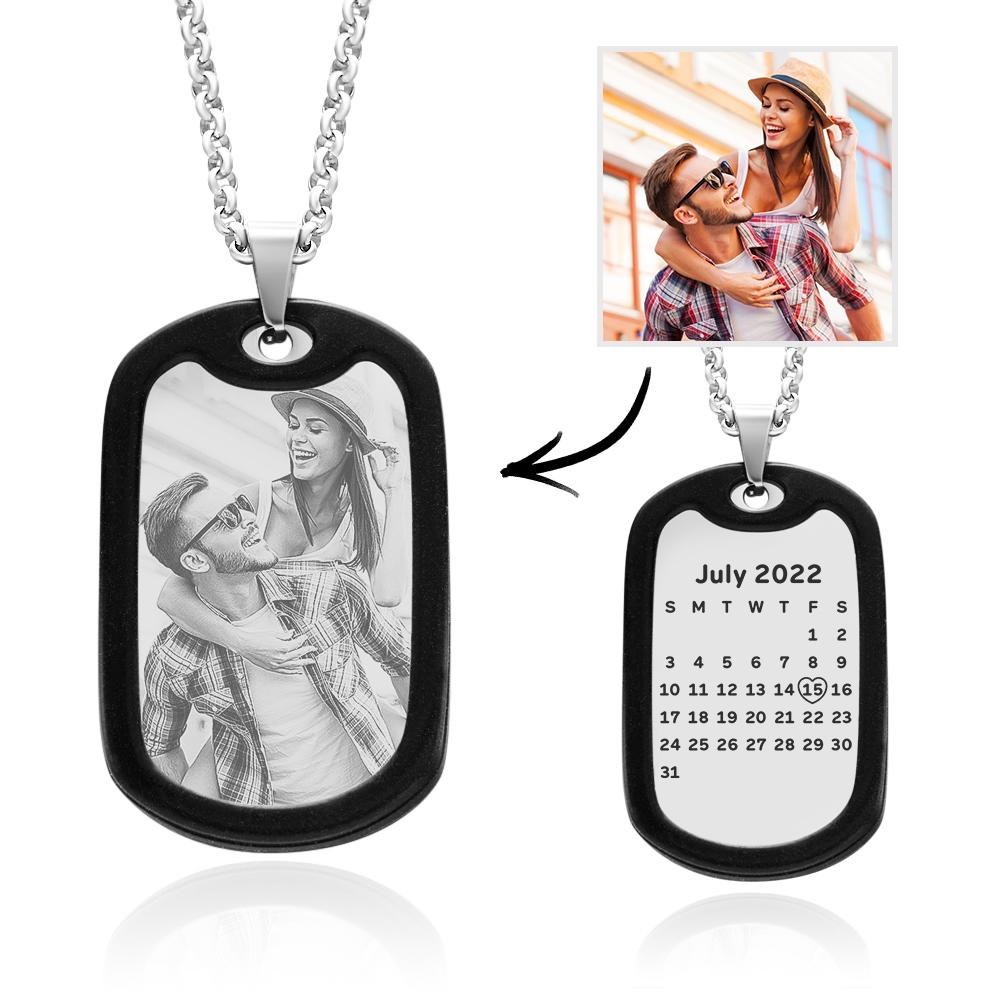 Custom Photo Necklace Personalized Calendar Pendant Anniversary Gifts for Him