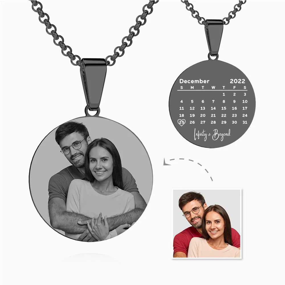 Custom Black Filter Romantic Photo Necklace Stainless Steel Valentine Gift For Couples