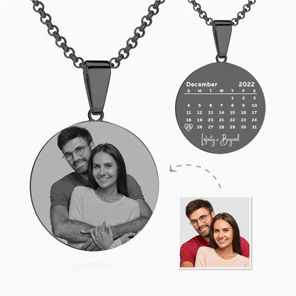 Custom Black Filter Romantic Photo Necklace Stainless Steel Valentine Gift For Couples
