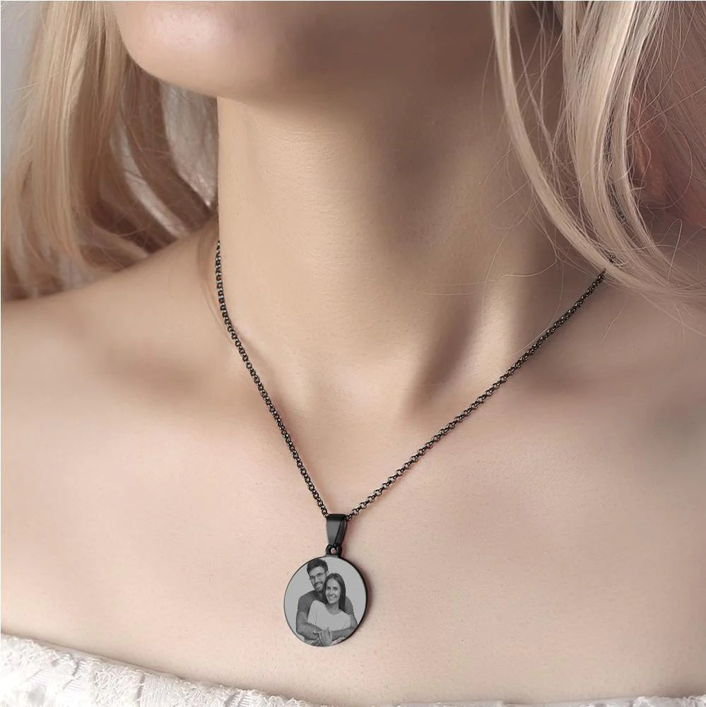 Custom Black Filter Romantic Photo Necklace Stainless Steel Valentine Gift For Couples
