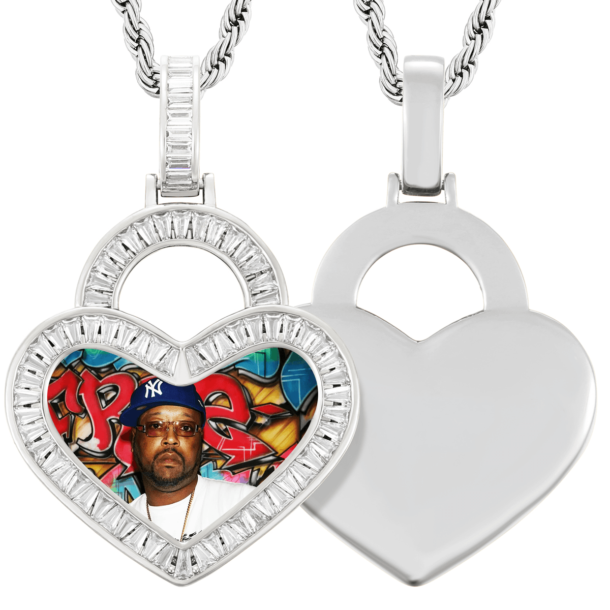 Iced Out Heart Pendant Necklace - Custom Photo Bling For Your Signature Look