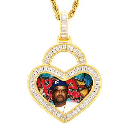 Iced Out Heart Pendant Necklace - Custom Photo Bling For Your Signature Look