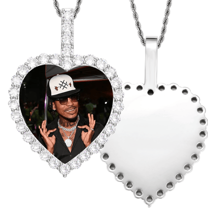 Iced Out Heart Photo Pendant Necklace for Hip-Hop Lovers – Engrave Your Story, Show Your Style