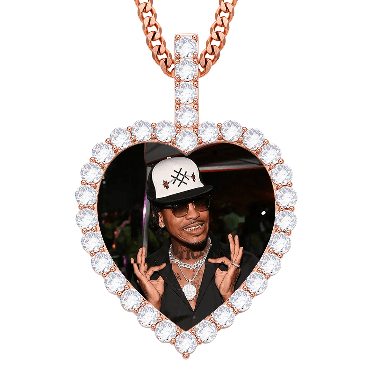 Iced Out Heart Photo Pendant Necklace for Hip-Hop Lovers – Engrave Your Story, Show Your Style