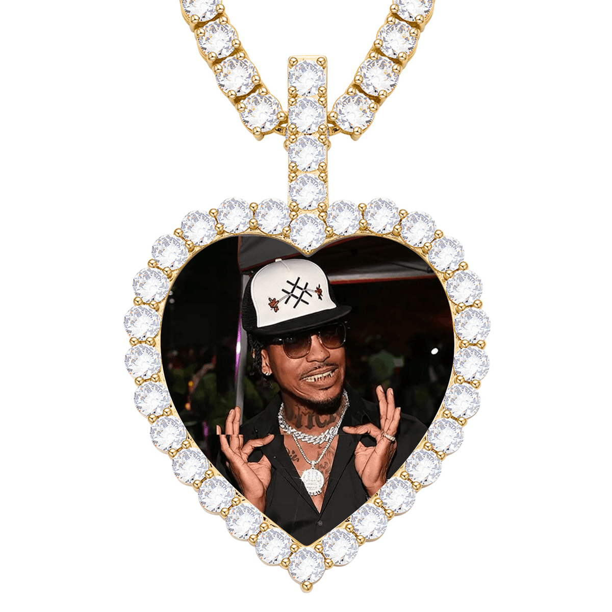 Iced Out Heart Photo Pendant Necklace for Hip-Hop Lovers – Engrave Your Story, Show Your Style