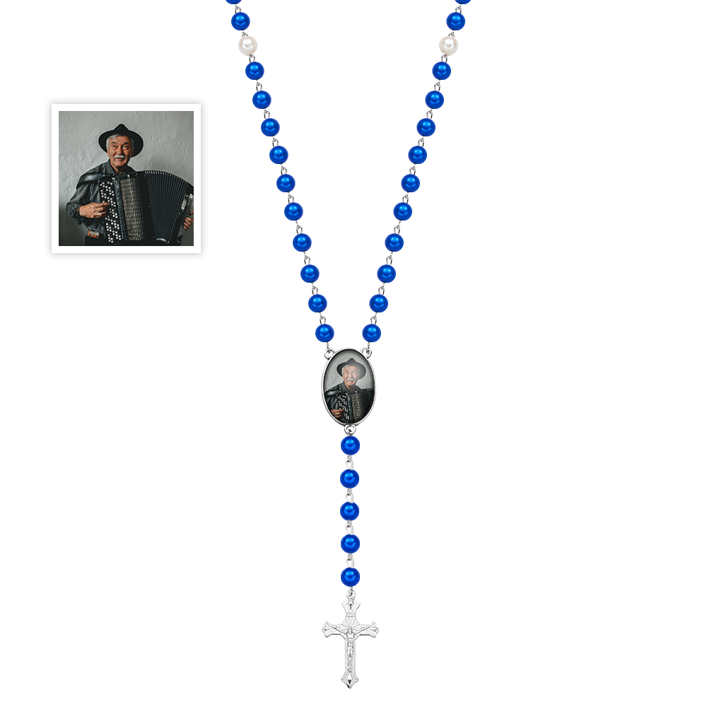 Custom Photo Rosary Beads Cross Necklace – Personalized Memorial Gift for Women