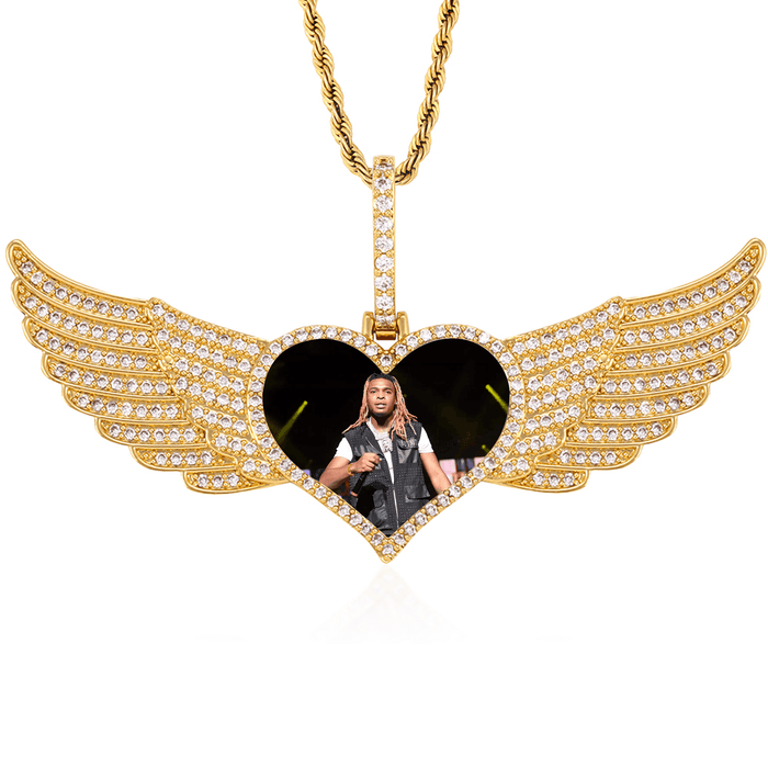 Personalized Necklace With Wings And Picture - Hip Hop Pendant For Men
