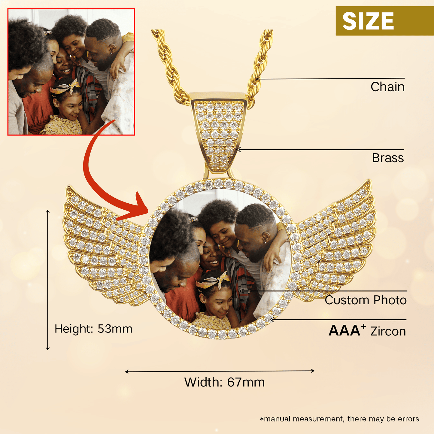 Personalized Photo Necklace with Wings 