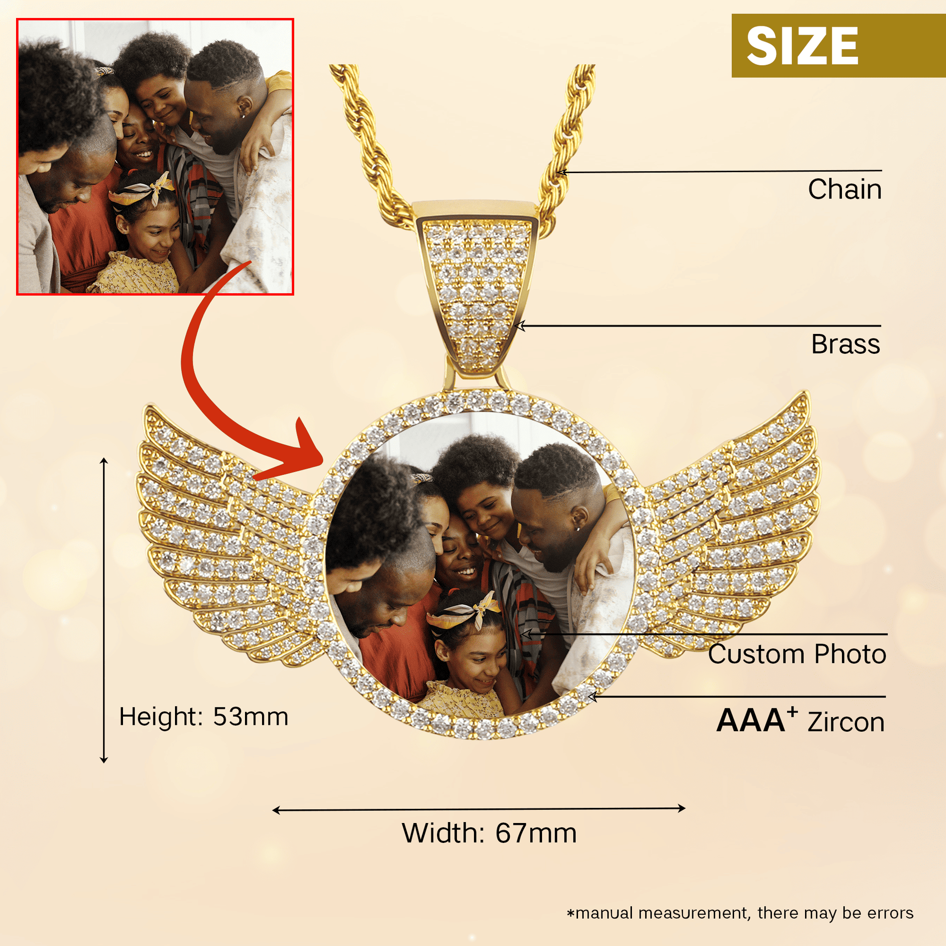 Personalized Photo Necklace with Wings 
