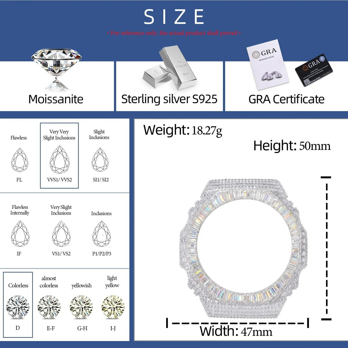 Hip Hop Moissanite Baguette Halo Bezel Case for GA2100 TQW0019