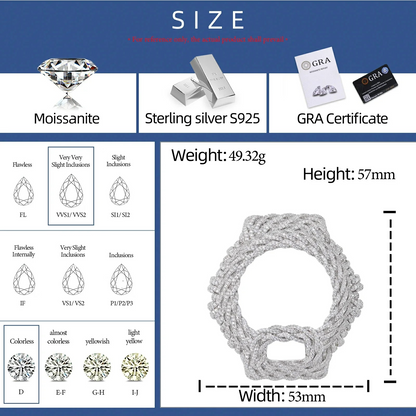 Iced Out Moissanite Rope Watch Bezel Case for DW6900 Series