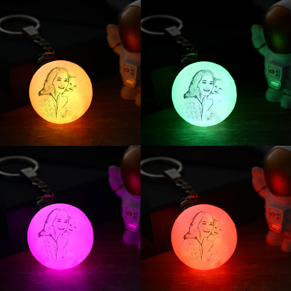 Custom 3D Printed Photo Moon Lamp Keychain For Wife
