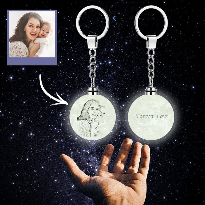 Custom 3D Printed Photo Moon Lamp Keychain For Wife