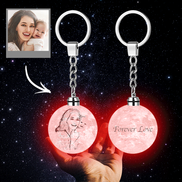 Custom 3D Printed Photo Moon Lamp Keychain For Wife