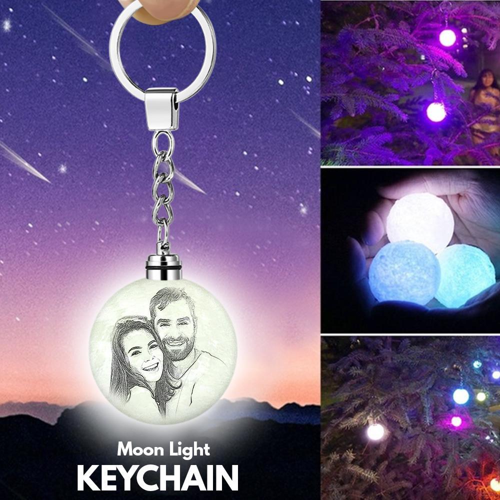 Custom 3D Printed Photo Moon Lamp Keychain For Wife