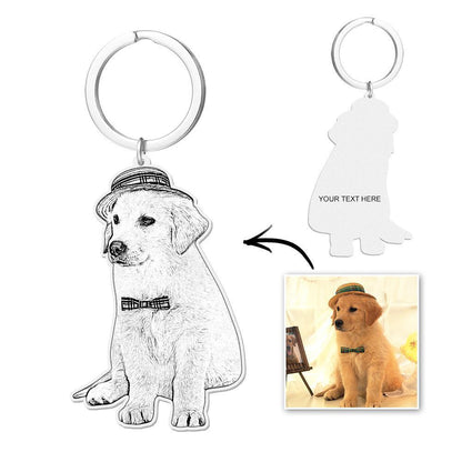 Custom Photo Engraved Keychain Stainless Steel Memorial Gift for Cute Pet