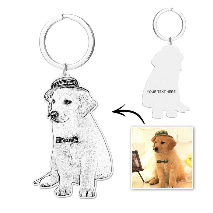 Custom Photo Engraved Keychain Stainless Steel Memorial Gift for Cute Pet