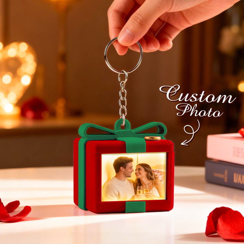 Custom Mirror Lamp Keychain Gift Box Shape Christmas Gift for Couple