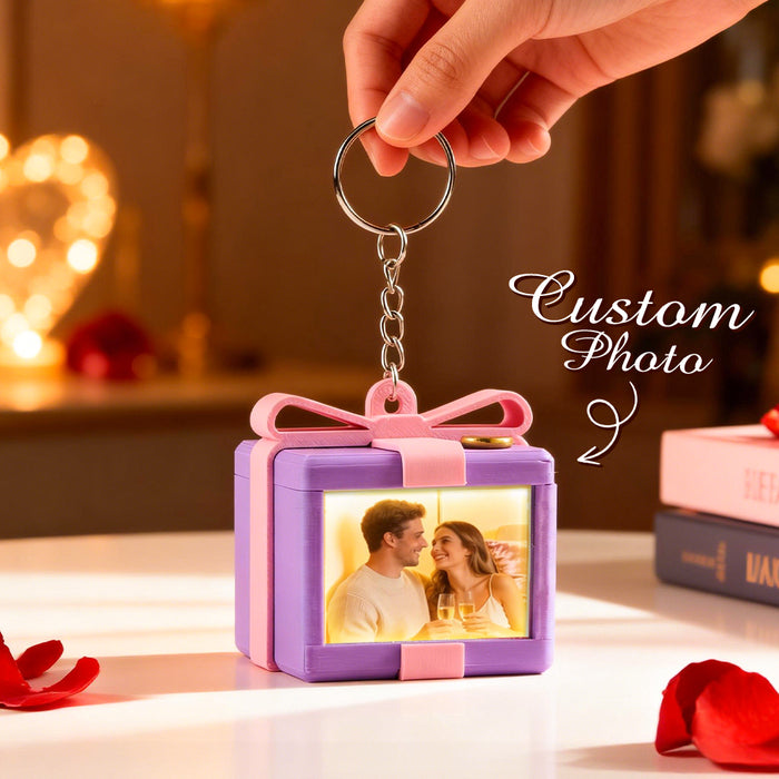 Custom Mirror Lamp Keychain Gift Box Shape Christmas Gift for Couple