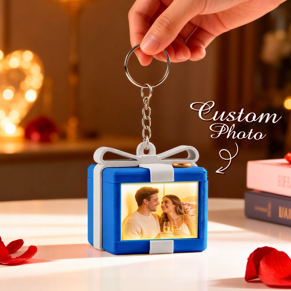 Custom Mirror Lamp Keychain Gift Box Shape Christmas Gift for Couple
