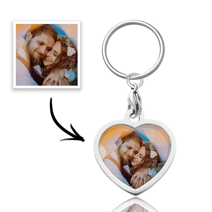 Custom Heart Shaped Photo Keychain Stainless Steel For Wife